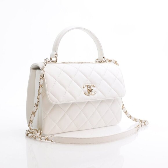 Authentic CHANEL Trendy CC Small White Lambskin Flap Bag Matelasse Chain Purse - Picture 3 of 11